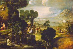 Landschaft mit Szenen aus dem Leben von Heiligen od Dosso Dossi