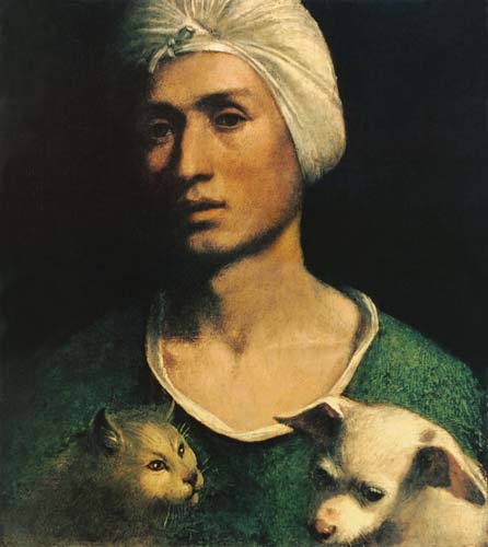 Portrait of a Young Man With a Dog and a Cat od Dosso Dossi
