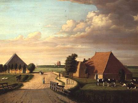 A study of Leevwarden in Holland with a herd of Friesian cattle in the foreground od Dutch School