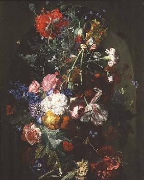 Still Life of Flowers in a Terracotta Vase set in a Niche