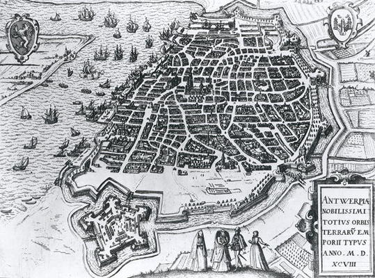Map of Antwerp, 1598 (engraving) (b/w photo) od Dutch School, (16th century)