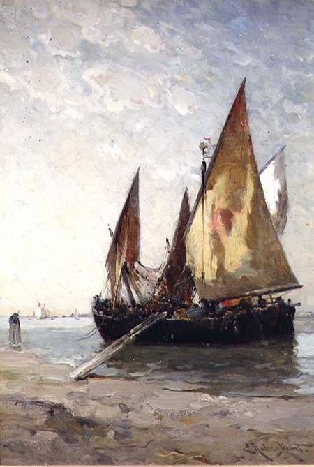 Fishing Boats Moored on the Beach od E. Aubrey Hunt