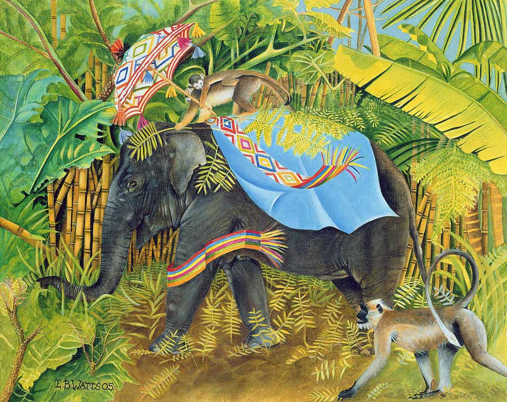 Elephant with Monkeys and Parasol od E.B.  Watts