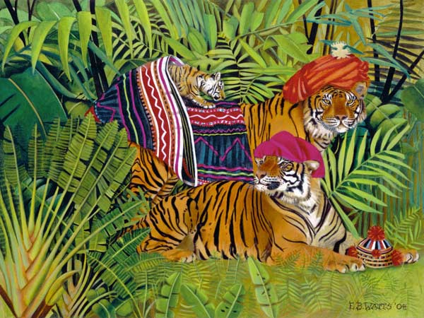 Tiger family with Thai Clothes od E.B.  Watts