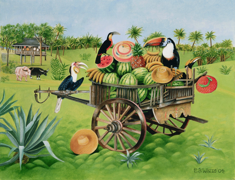 Toucans and Watermelons in Old Thai Cart od E.B.  Watts