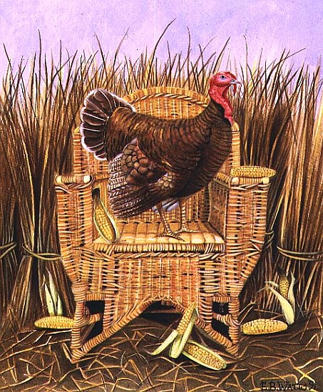 Brown Turkey on a Wicker Armchair, 1991 (acrylic)  od E.B.  Watts