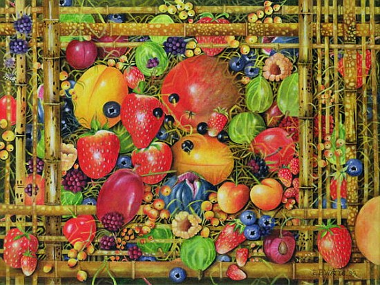 Fruit in Bamboo Box, 1999 (acrylic on canvas)  od E.B.  Watts