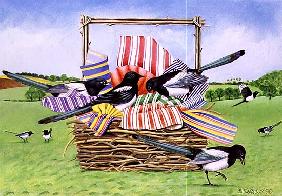 Magpies, 1990 (acrylic) 
