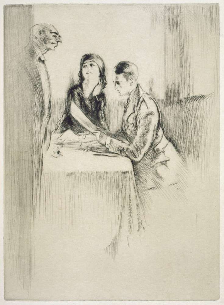 A couple ordering their meal, illustration for Mitsou by Sidonie-Gabrielle Colette od Edgar Chahine