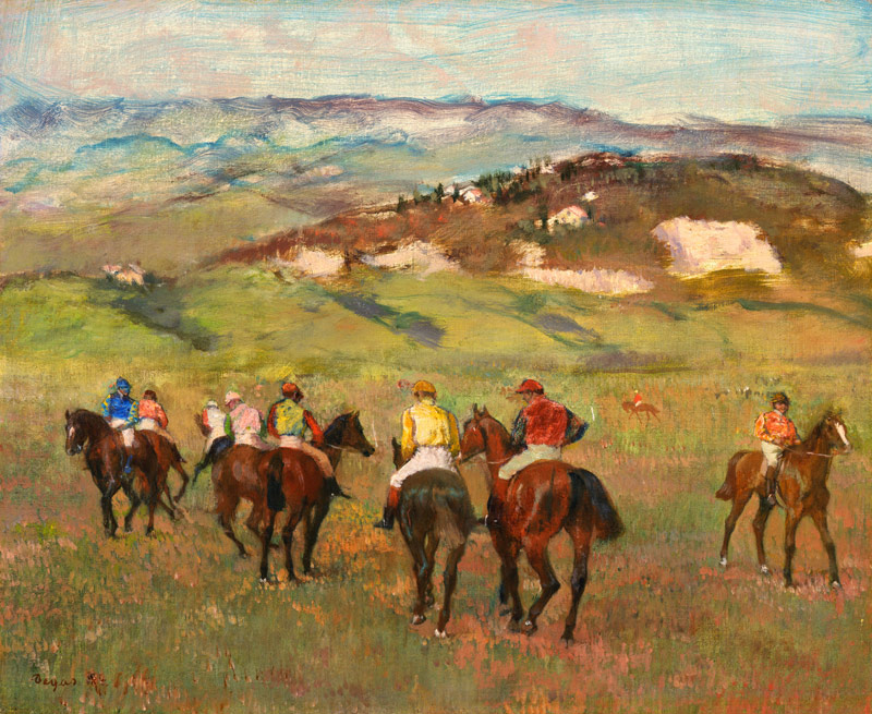 Jockeys on Horseback before Distant Hills od Edgar Degas