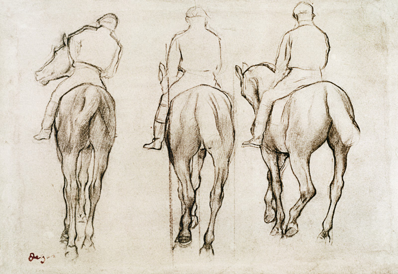 Jockeys (pencil) od Edgar Degas