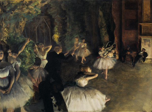 Ballet rehearsal on stage od Edgar Degas
