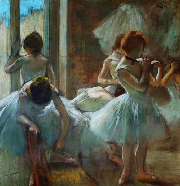 Blaue Tänzerinnen in der Pause von Edgar Degas