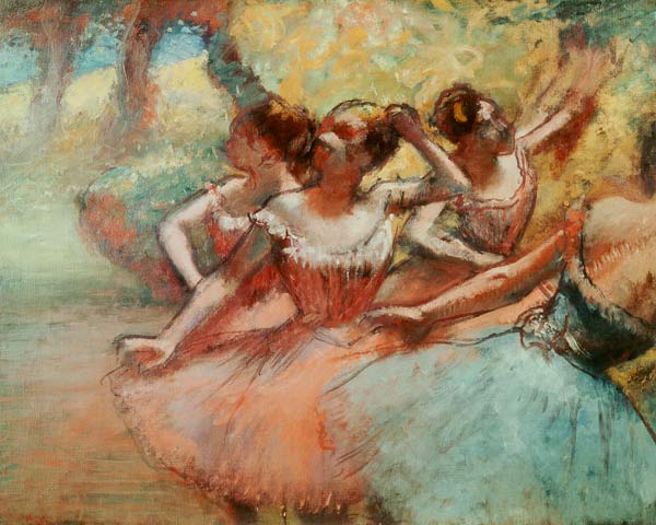 &#268;ty&#345;i baletky na jevišti od Edgar Degas