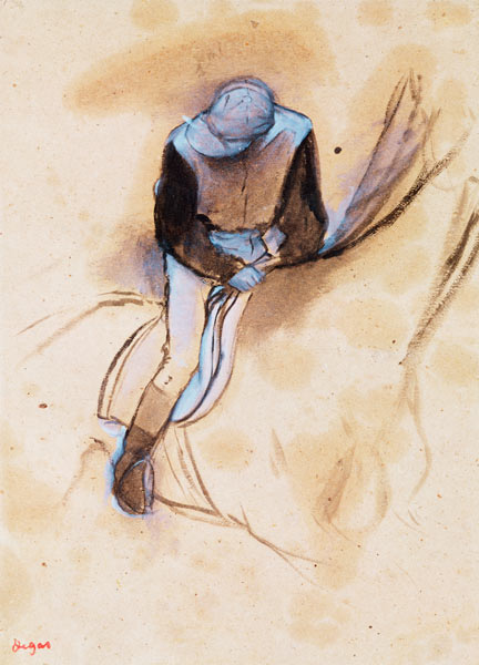 Jockey flexed forward standing in the saddle, 1860-90 (pastel & charcoal on paper) od Edgar Degas
