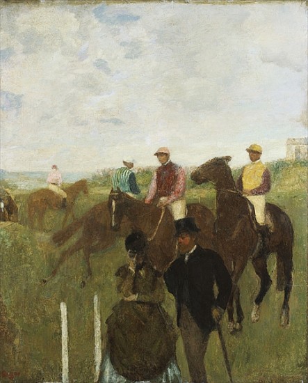 Jockeys at the Racecourse (oil on paper laid down on board) od Edgar Degas