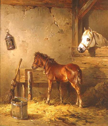 Mare and Foal in a Stable od Edmund Mahlknecht