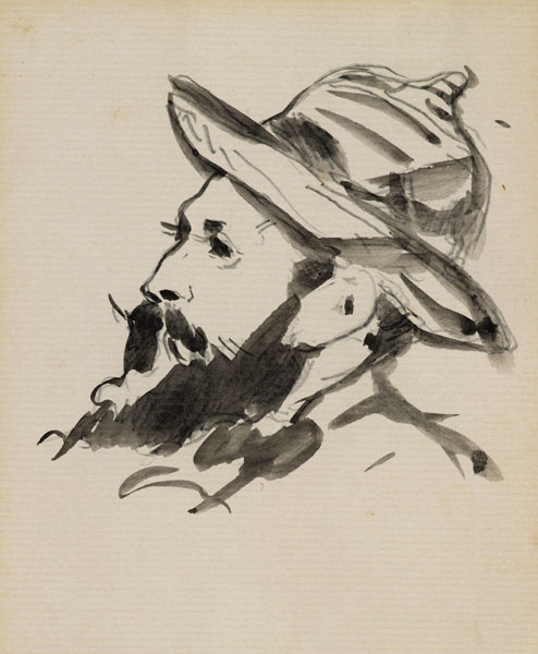 Head of a Man (Claude Monet) 1874 (pen & ink wash on paper) od Edouard Manet