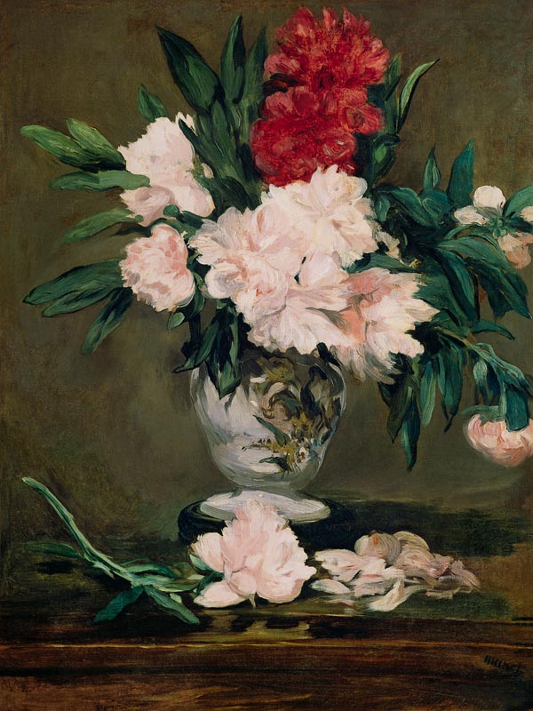 Vase with Whitsun roses, Vase de pivoines od Edouard Manet