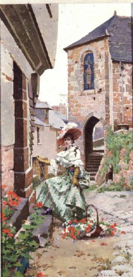 Parisian Woman with a basket of flowers od Edouard Toudouze