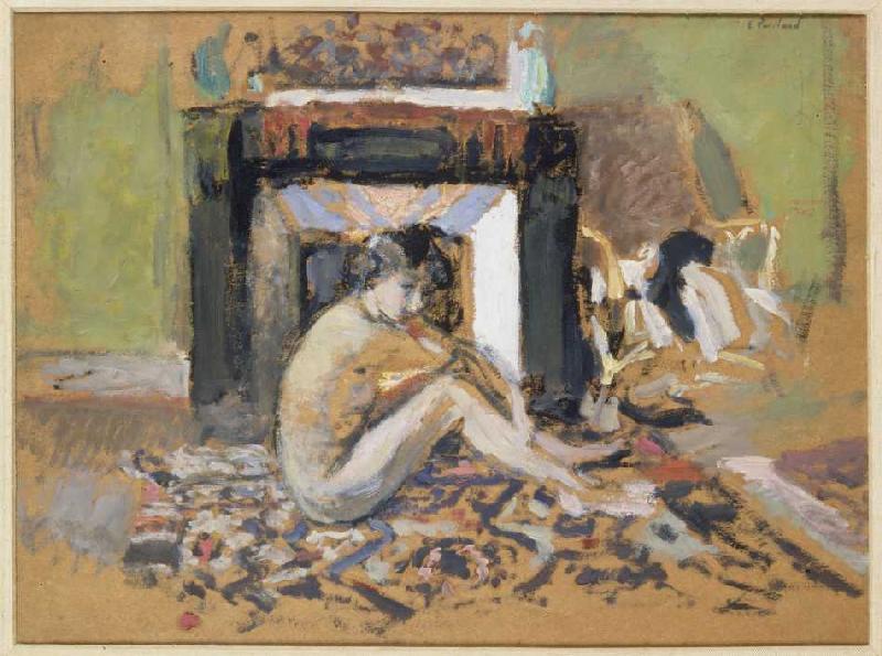 Woman act in front of fireplace od Edouard Vuillard