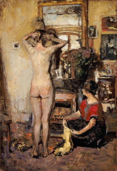Woman act in front of mirror