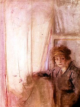 Woman Leaning by a Window (pastel on paper) 