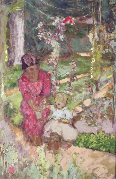 Woman with child in a garden, 1918 (distemper on paper laid down on canvas)  od Edouard Vuillard