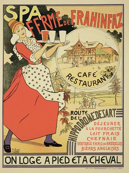 Poster advertising the 'Ferme de Frahinfaz', a cafe and restaurant near Spa, Belgium od Edouard and Crespin, Adolphe Duyck