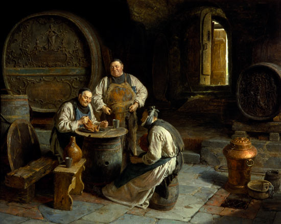 Three monks in the monastic wine cellar od Eduard Grützner