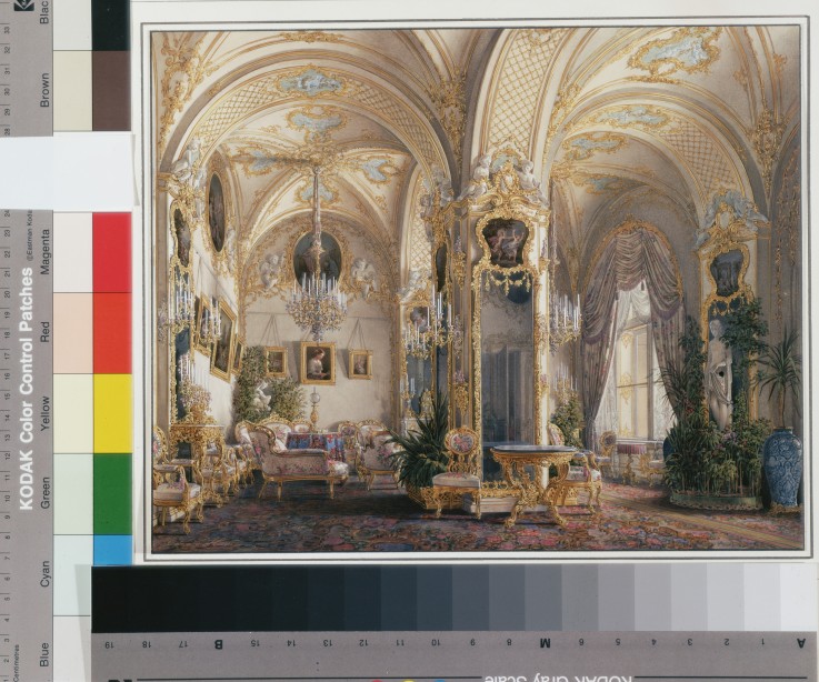 Interiors of the Winter Palace. The Drawing Room in Rococo Style with Cupids od Eduard Hau
