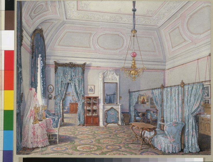 Interiors of the Winter Palace. The Fifth Reserved Apartment. The Bedroom of Grand Princess Maria Al od Eduard Hau