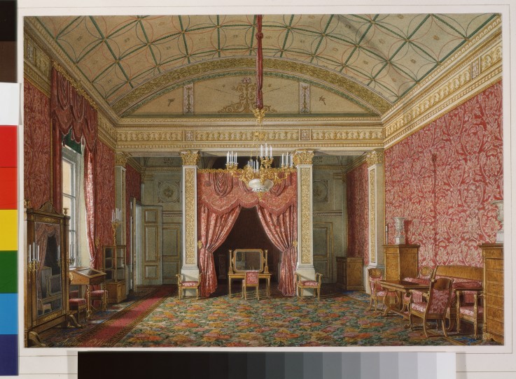 Interiors of the Winter Palace. The First Reserved Apartment. The Bedroom of Grand Princess Maria Ni od Eduard Hau