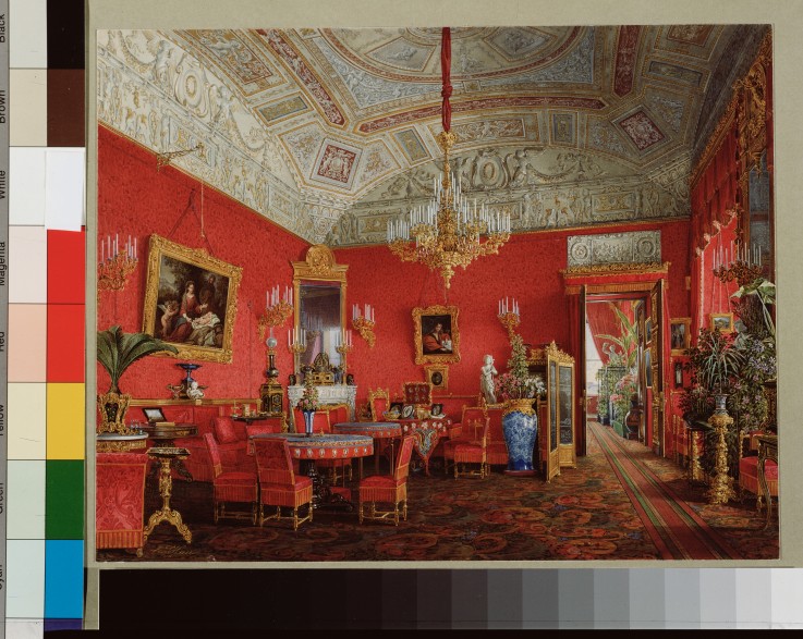 Interiors of the Winter Palace. The Large Drawing Room of Empress Alexandra Fyodorovna od Eduard Hau