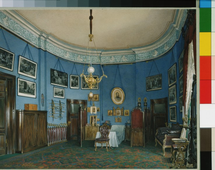 Interiors of the Winter Palace. The Bedroom of Crown Prince Nikolay Aleksandrovich od Eduard Hau
