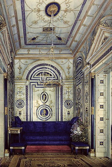 The Blue Study in the Grand Palais in Tsarkoye Selo, before 1840 (w/c, gouache & ink on paper) od Eduard Hau
