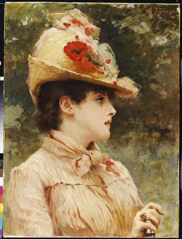 Bildnis einer jungen Frau mit Hut. od Eduardo Tofano