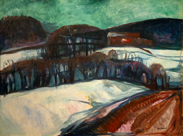 Das rote Haus im Schnee (Nächtliche Schneelandschaft) od Edvard Munch