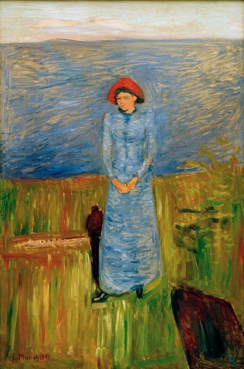 Woman with red hat at fjord od Edvard Munch