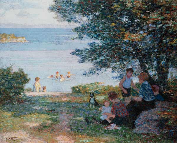 Mothers with children on the shady shore od Edward Henry Potthast