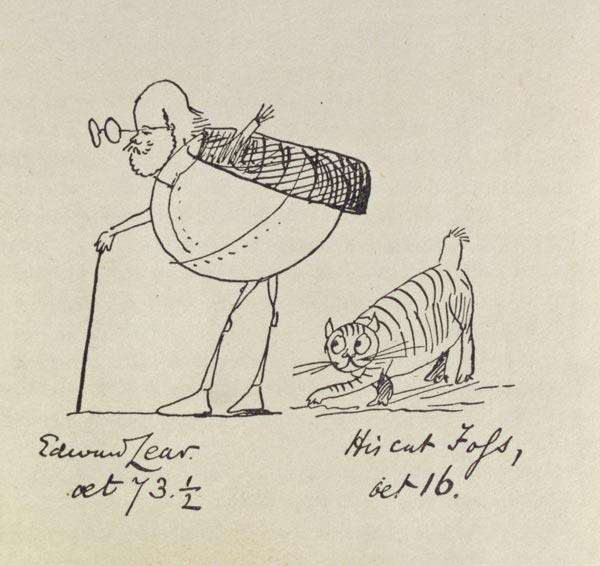 Edward Lear Aged 73 and a Half and His Cat Foss, Aged 16 (litho)