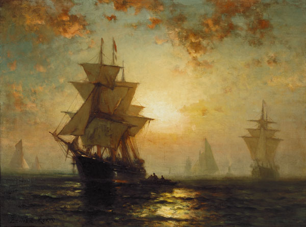 Sailing ships at sunset od Edward Moran