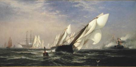 American yacht Sappho winning the race with the English yacht Livonia for the America Cup od Edward Moran