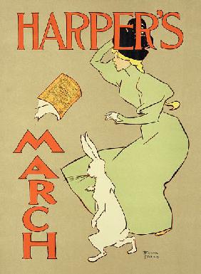 Reproduction of a poster advertising 'Harper's Magazine, March edition', American