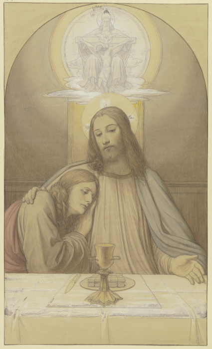 Christus mit dem Lieblingsjünger Johannes, Halbfiguren am Tisch des letzten Abendmahles, über ihnen  od Edward von Steinle