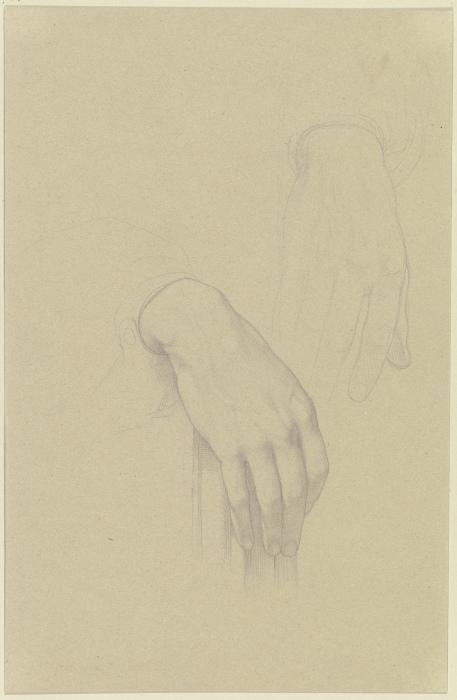 Die schön geformte rechte Hand eines Mannes, auf der Lehne eines Stuhls ruhend; daneben die Skizze e od Edward von Steinle