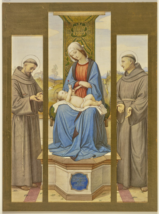 Madonna auf dem Thron, daneben die Heiligen Franziscus und Antonius, als Triptychon od Edward von Steinle