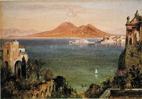 Vesuvius and Castel del Oro, Naples, seen from Villa Cedroni, Posillippo  paper laid on