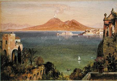 Vesuvius and Castel del Oro, Naples, seen from Villa Cedroni, Posillippo  paper laid on od Edward William Cooke