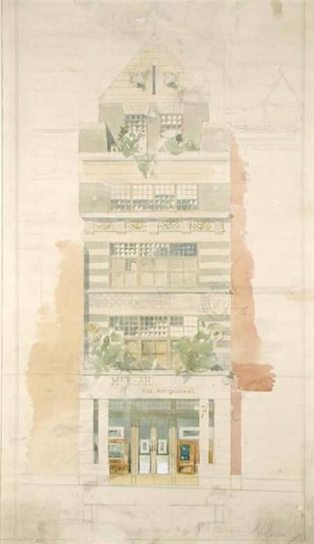 Design for the Facade of McLean Fine Art Galleries, Haymarket, London  & pencil on od Edward William Godwin